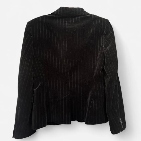 Y2K J crew Black Pinstriped Velvet Classic Preppy Fitted Blazer Size 8 - Picture 3 of 6